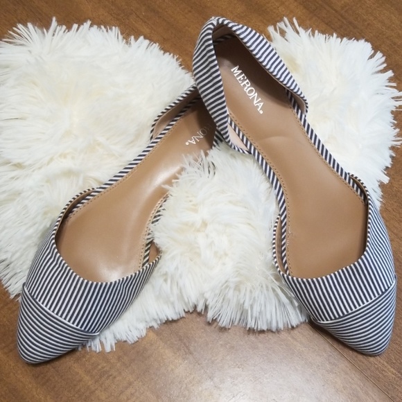 Merona Shoes - Merona Grey & White Striped Flats NWOT